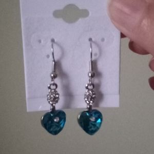Blue Heart Dangle Earrings